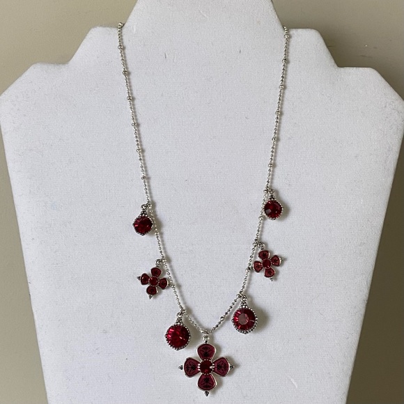 Pilgrim Danish designed red crystal enamel flowers silver plated necklace. Used - Picture 9 of 10